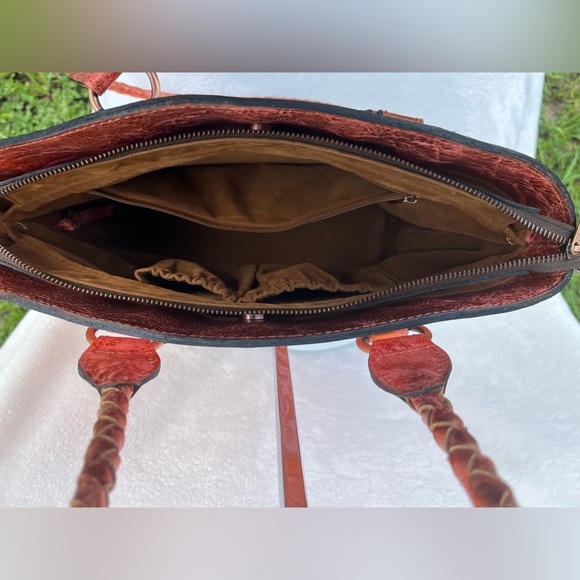 Patricia Nash Zorita Satchel Metallic Burnished Tooled Leather Purse - Picture 8 of 14